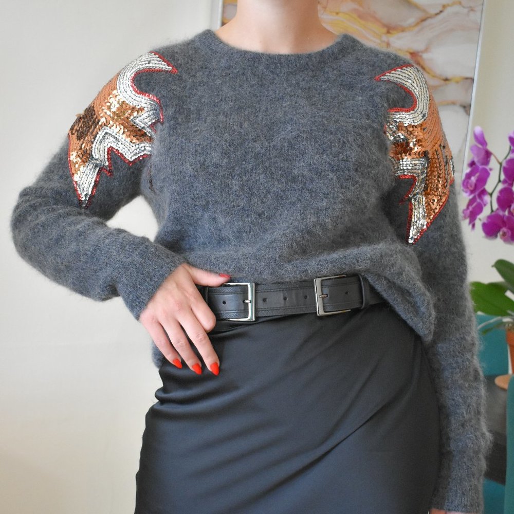 WORTH Sequin Gray Wool Sweater